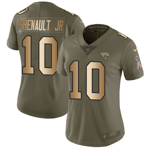 Nike Jacksonville Jaguars #10 Laviska Shenault Jr. Olive Gold Women Stitched NFL Limited 2017 Salute To Service Jersey